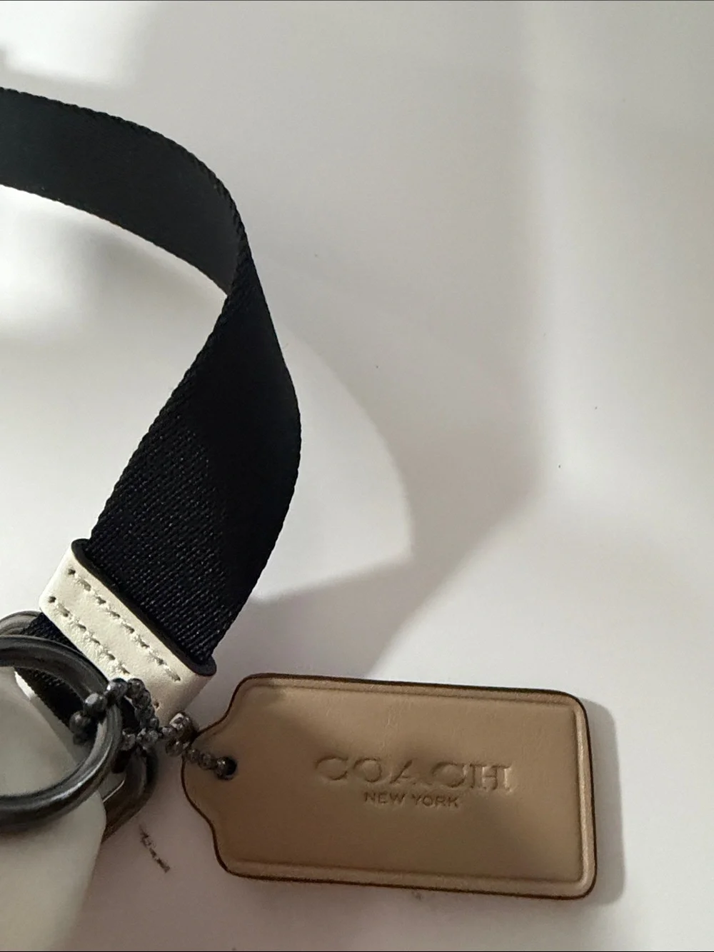Coach Neutral Leather Logo Tag with Black Strap belt bag
